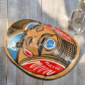 Hand Made Mexico Pottery RedWare Clay Wall Hanging Folk Art Mask Decorative VTG